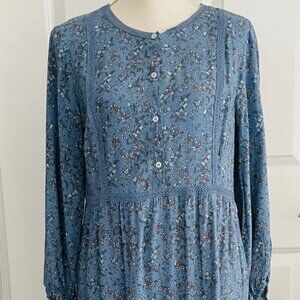 MAX STUDIO BLUE FLOWERED PRAIRIE DRESS - SIZE MED- TAGS ON